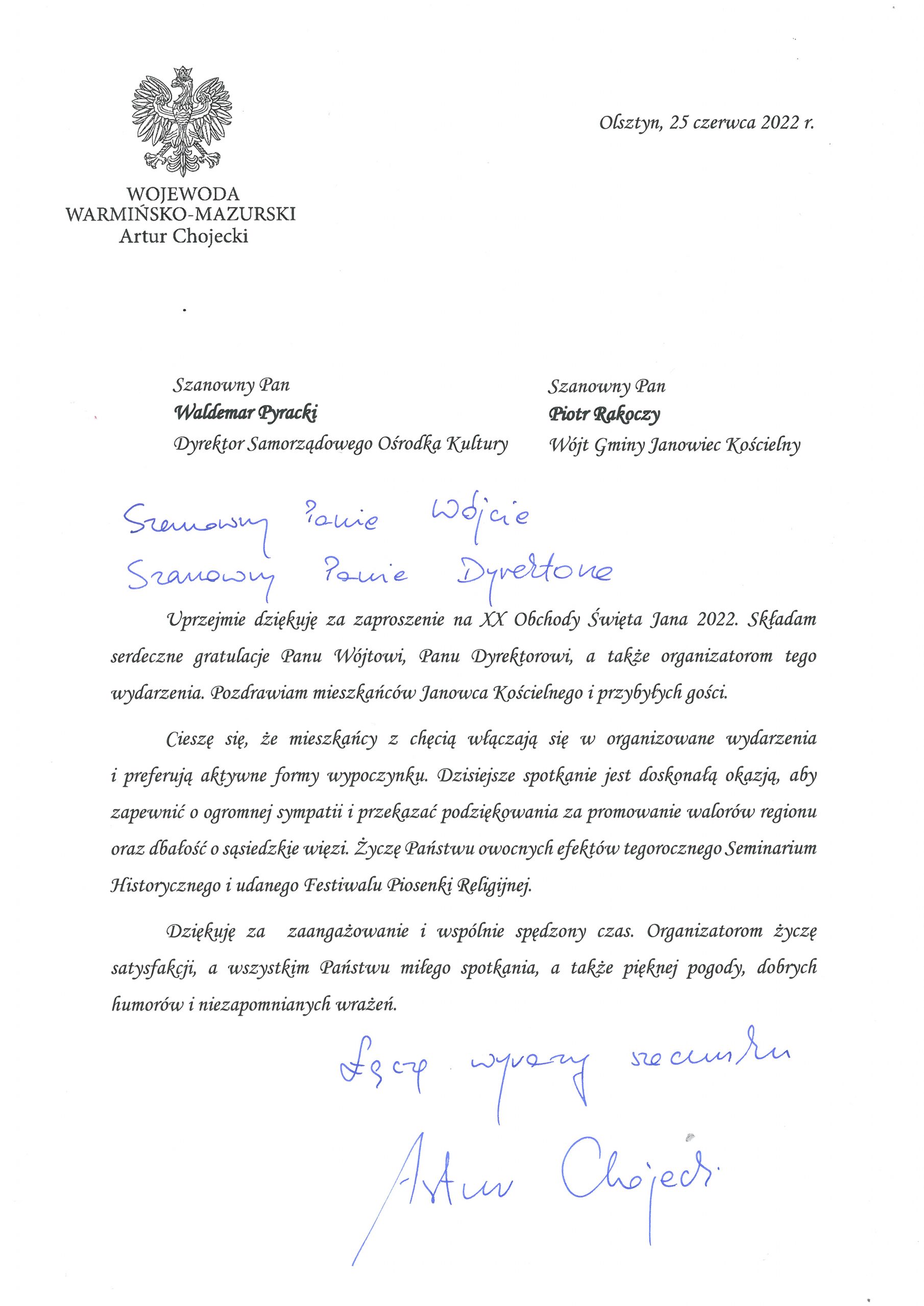 Seminarium_Wojewoda_list gratulacyjny